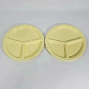 Texas Ware 2 Divided Plates‎ Melamine Plastic Yellow Picnic Camp Kid Vintage